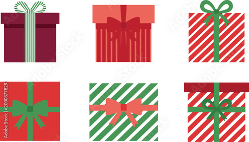 Illustration of Colorful Gift Boxes with Bows and Stripes for Christmas, Holiday, and Gift Giving Concept Designs
