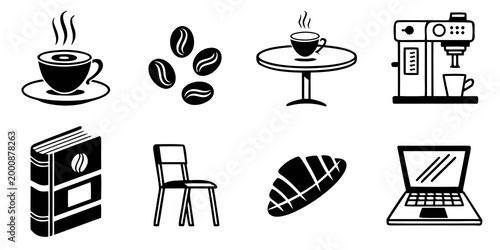 Set of coffee icons collection with caffeine beverage espresso breakfast illustration collection isolated silhouette cappuccino packaging