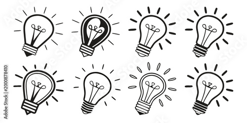 Creative light bulb set with mechanical gears plant and lightning elements innovation creativity lightning inspiration technology industry graphics elements thinking illustration business