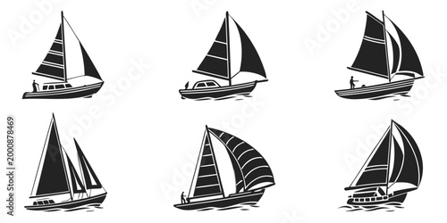 Collection of vintage and modern sailing ships silhouettes set with sailing boat icon ship icon tall ship nautical theme nautical graphic sailboat nautical maritime transportation