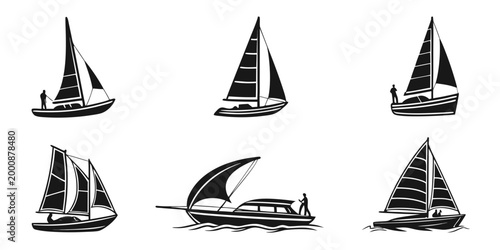 Various sailboat and yacht silhouette designs for nautical branding with sailing boat sailing ship nautical graphic boat icon sailboat nautical maritime navigation transportation silhouette