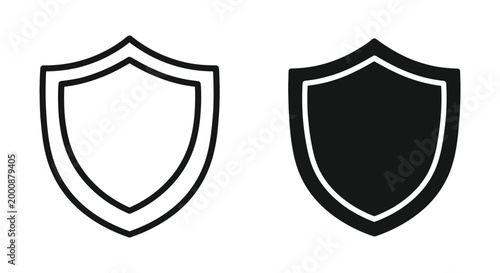 Set of shield icons, outline and solid style, vector illustration for security, protection, and defense concepts