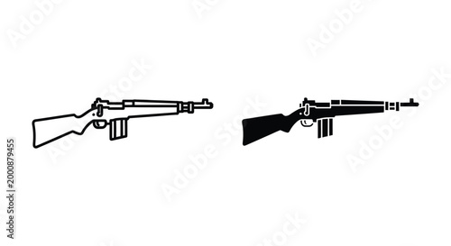 Set of m1 carbine rifle icons, classic military firearm silhouette and outline style, vector illustration