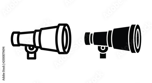 Telescope icon set, vector illustration of a spyglass or telescope, simple flat design for navigation or exploration concepts