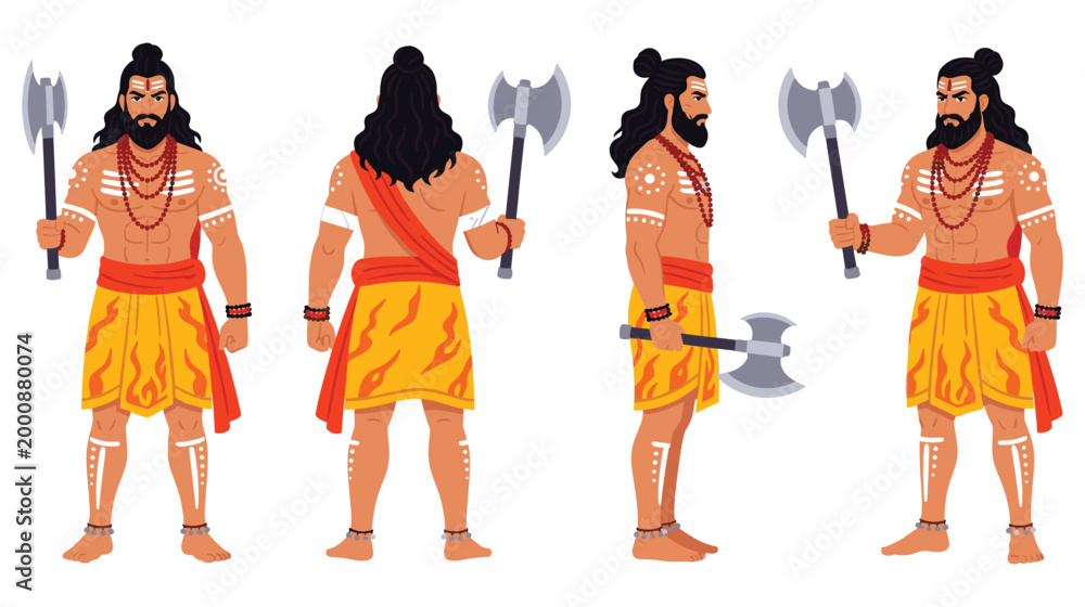 Foto Fierce man with axe, tribal warrior or ascetic, multiple views.