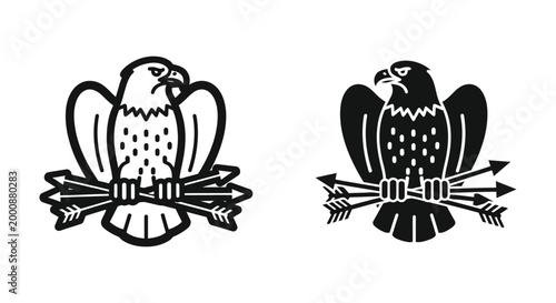 Eagle holding arrows icon set, vector illustration of a bald eagle with arrows in its talons, symbol of strength and power