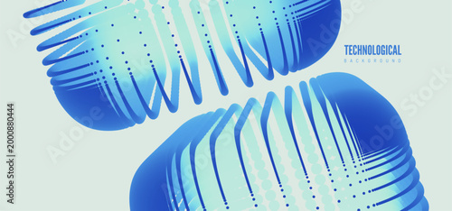 Two symmetrical objects composed of dots are attracted to each other. Energy. Technological background. Color transition effect. Gradient. Industrial style for digital projects. Vector for design.