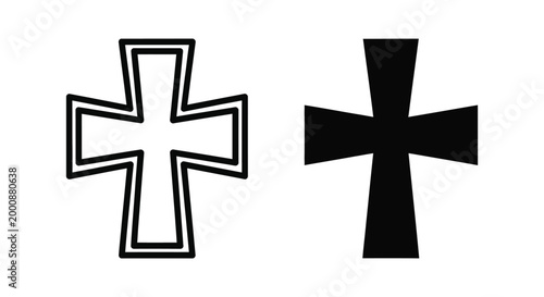 Set of two different cross icons, christian cross symbols, religious signs, vector illustration