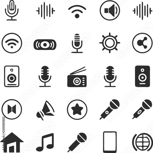 voice assistant silhouette icon set on transparent background