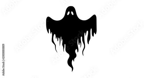 Spooky Black Ghost Silhouette with Dripping Effect on White Background