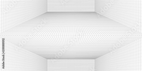 Room projection grid in futuristic 3d style. Outline futuristic grid background, room projection. Wireframe grid template in perspective view