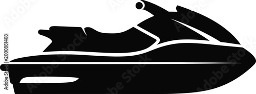 Jet ski silhouette, water sports icon, black motorboat, aquatic vehicle