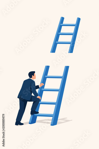 Career Growth Obstacle Concept with Professional Climbing Ladder Missing Middle Steps Symbolizing Promotion Barriers and Career Stagnation Illustration