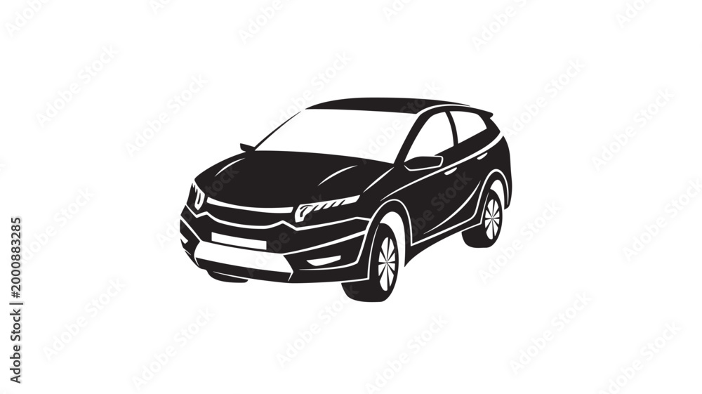Obraz premium Car illustration with black and white lines, modern sedan front view for logo and transport branding purposes