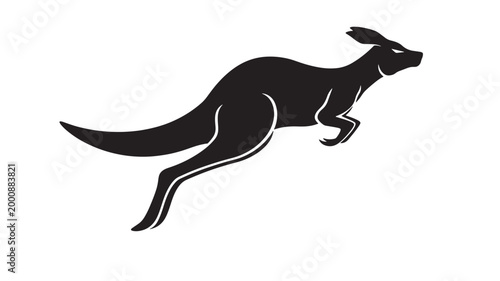 Kangaroo silhouette jumping pose with flowing lines and bold black vector style for wildlife and sports branding