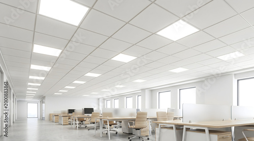 Flicker-Free Lighting: A wide-angle shot of a clean office ceiling with recessed 