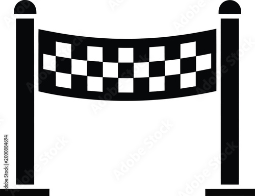 checkered flag banner, racing flag icon, black and white vector, sports symbol, finish line marker