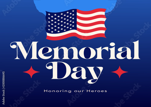 Memorial Day vector poster with patriotic elements, honoring fallen soldiers, remembering sacrifice, and expressing national pride.