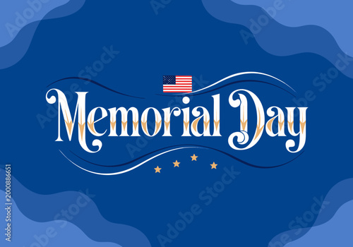 Memorial Day illustration with remember and honor text, celebrating heroes, sacrifice, and patriotic remembrance design concept.