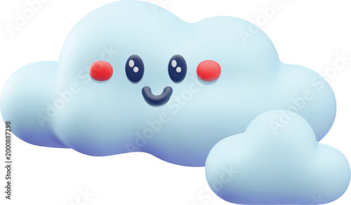 A 3D cloud icon with a cute smiling face, eyes, and red cheeks.