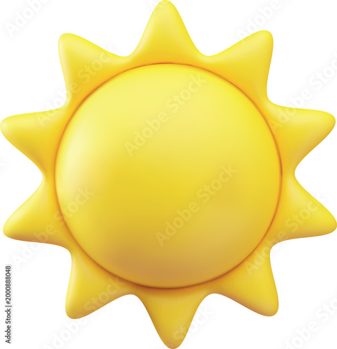 Sun 3D plastic style vector illustration, cartoon sunny weather forecast symbol, realistic volume meteorology element