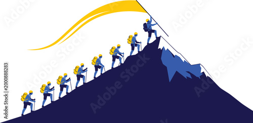 Team of Climbers Reaching Mountain Peak Together Symbolizing Leadership Success Teamwork and Achievement Concept Illustration