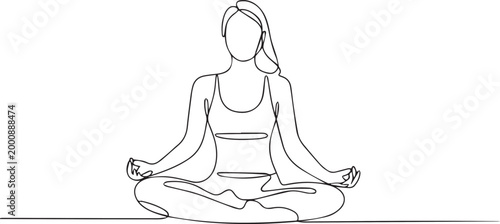 Fotografie Continuous line drawing of a woman meditating in lotus position