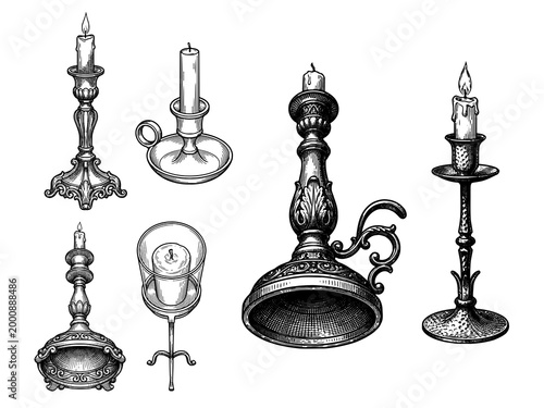 Candle Holder Engraving Illustration Collection