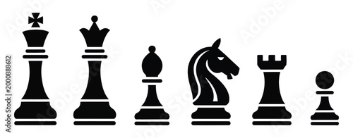 Chess icon set, modern flat and outline style icons representing chess pieces and board strategy, minimal design