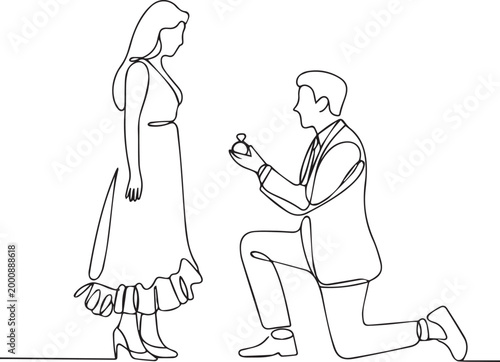 Man proposing to woman with ring on one knee isolated on white background