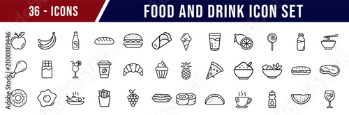 Food and Drink Icons A Comprehensive Collection of 36 Essential Icons for Menus, Websites, and More