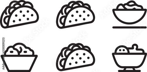 Taco Icon Set Line Art Vector set of vector design on transparent background.