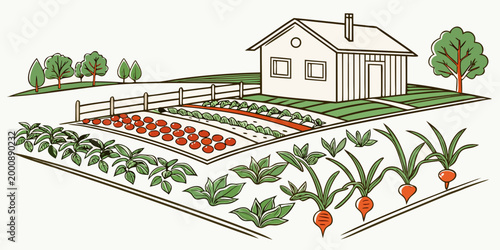 Fotografie Vegetable garden sketch farm illustration with vegetables agriculture vegetable