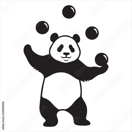 black panda silhouette juggling balls clean lines design