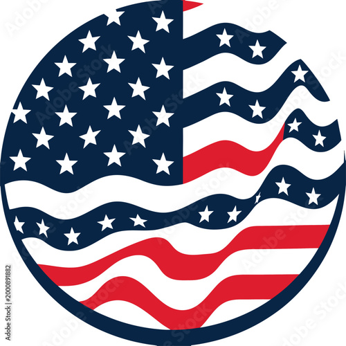 American flag circular emblem with stars and stripes design.