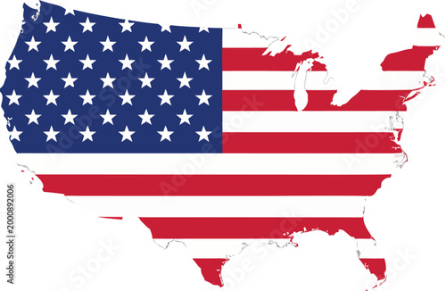 Map of United States overlaid with American flag design.