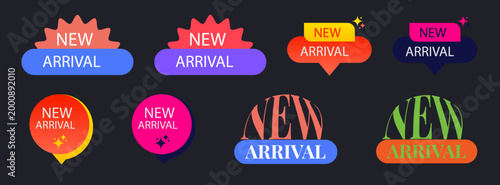 New arrival product collection, Stickers for New Arrival shop product tags, new labels or sale badges, and banners vector sticker icons templates, retro design. 