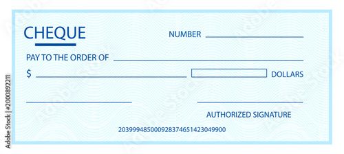 Cheque light blue bank blank template with guilloche watermark