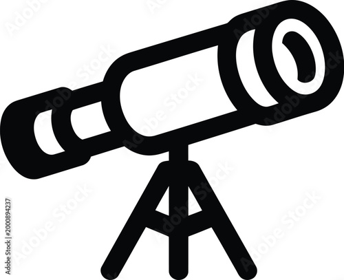 Telescope stands on a tripod to symbolize astronomical observation and the pursuit of scientific knowledge in research.