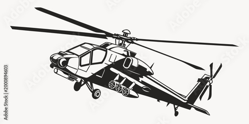 Tableau sur toile Silhouette style military attack helicopter vector graphic with helicopter milit