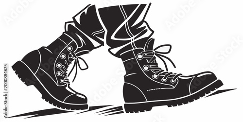 Fotografie Conceptual graphic showing a giant combat boot and marching soldier with marchin