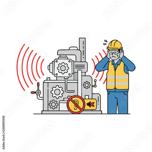 Factory worker covering ears from loud industrial noise