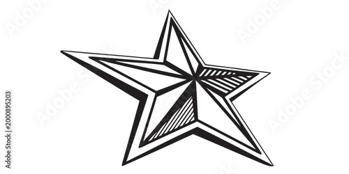 Stylized five pointed star vector design in black and white with illustration geometric decoration celebration isolated creative geometry monochrome achievement