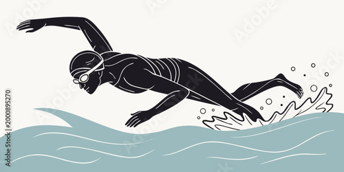 Male swimmer in competitive swimming gear performing a stroke in blue water with swimming cap swimming pool water sport swimmer icon water splash water element swimming freestyle silhouette