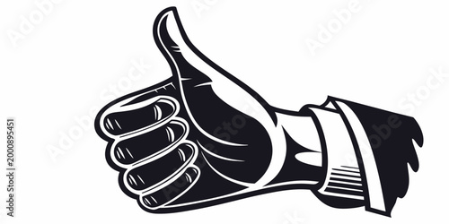 Stylized graphic illustration of a hand showing a thumbs up gesture on white background with approval positive agreement business illustration minimalist affirmation feedback excellent
