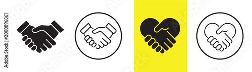 Black Silhouette Handshake Business agreement symbol icons set.