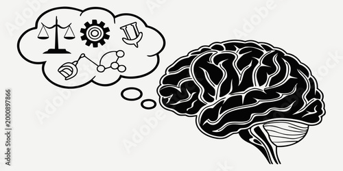 Canvas Print Human brain thinking about logic gears and science concepts with thinking intell