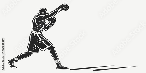 Bild auf Leinwand Dynamic silhouette of a boxer throwing a powerful punch isolated on a white back