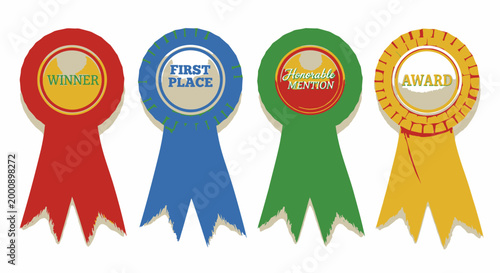 Colorful Award Ribbons Collection, Achievement and Recognition Symbols