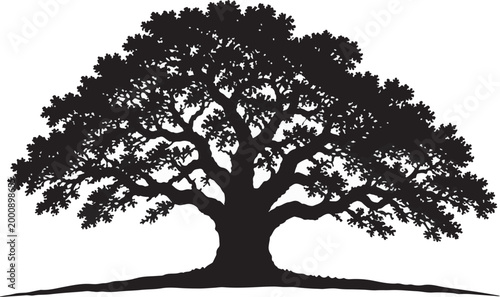 Ancient Oak Tree on Horizon – Peaceful Dusk Sky Nature Silhouette Vector